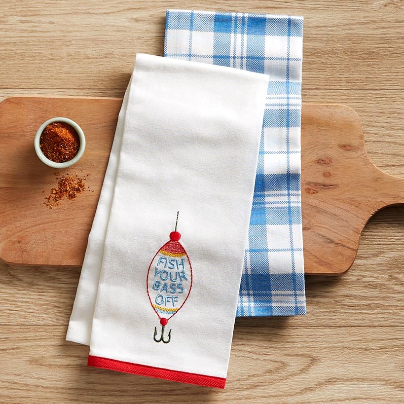 Embroidered Gone Fishing Kitchen Towels, Set of 2