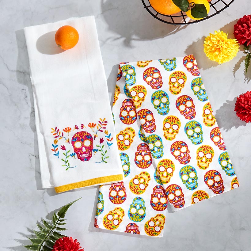 Halloween Skeletons Embroidered Kitchen Towels, Set of 2
