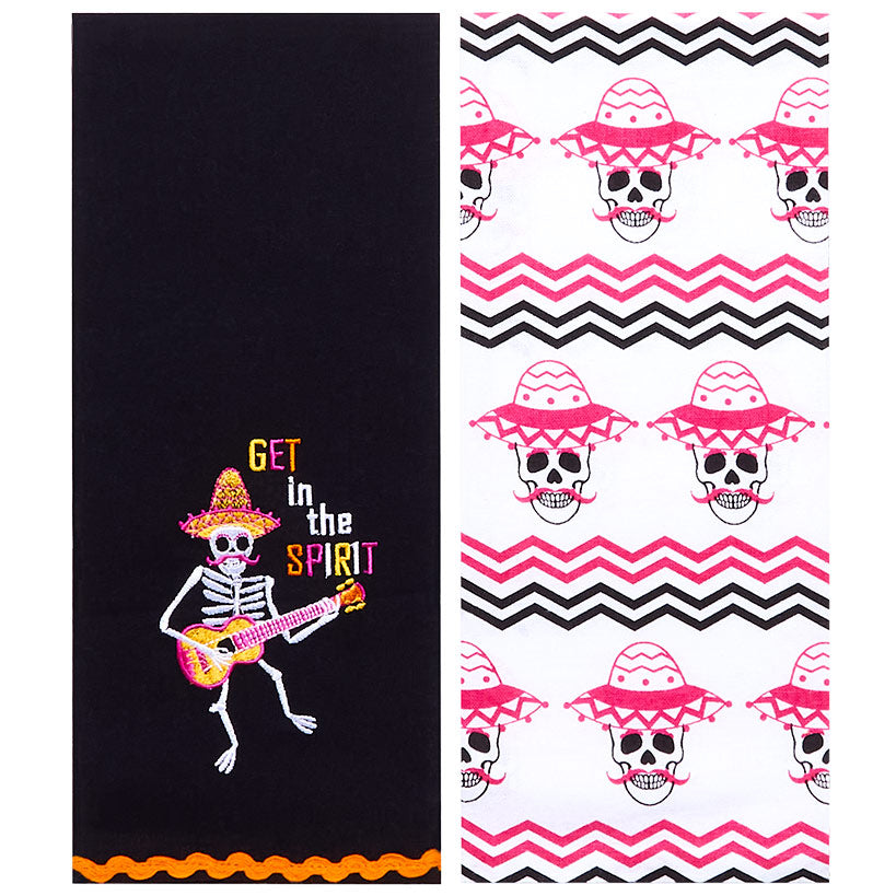 Halloween Skeletons Embroidered Kitchen Towels, Set of 2