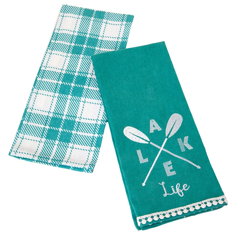 Lake Themed Embroidered Kitchen Towels, Set of 2