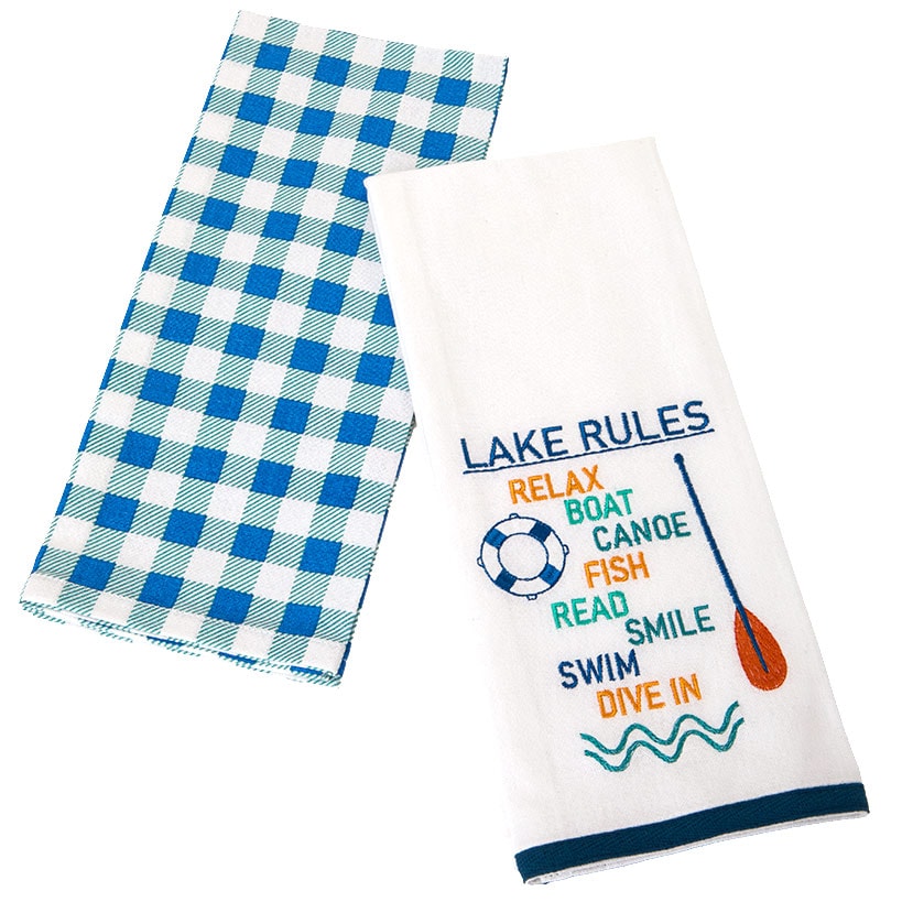 Lake Themed Embroidered Kitchen Towels, Set of 2