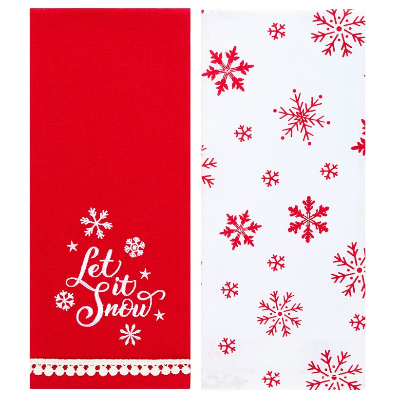 Set of 2 Holiday Motif Embroidered Kitchen Towels