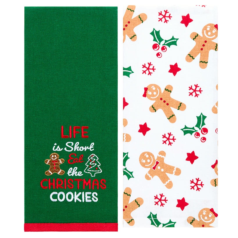 Set of 2 Holiday Motif Embroidered Kitchen Towels