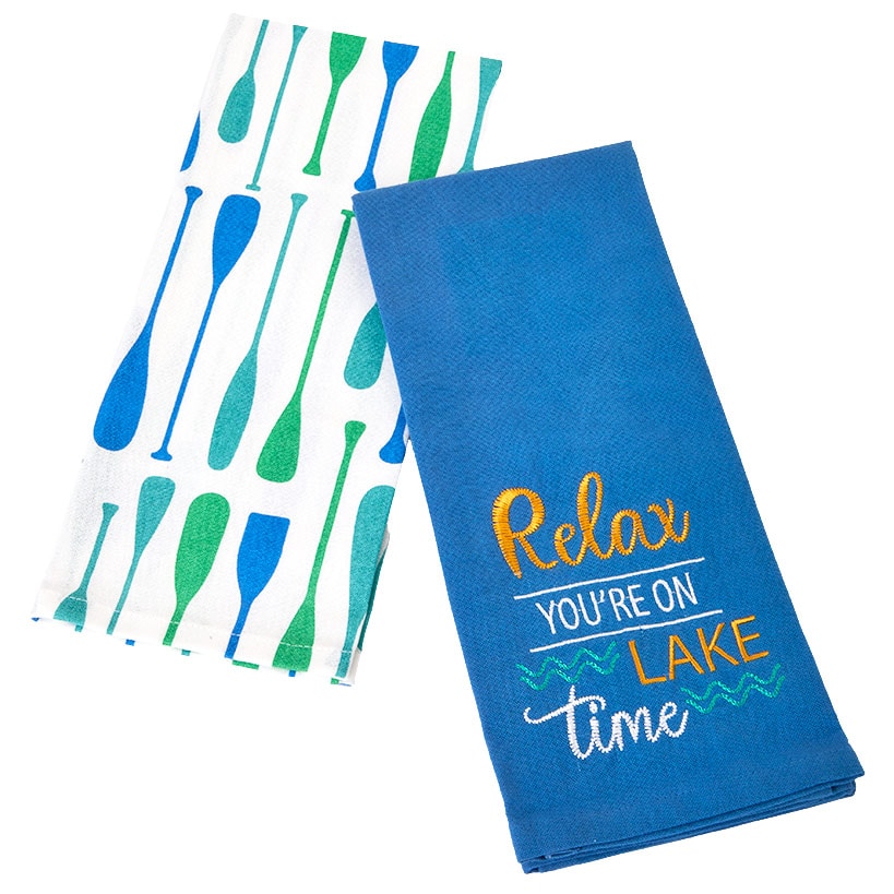 Lake Themed Embroidered Kitchen Towels, Set of 2