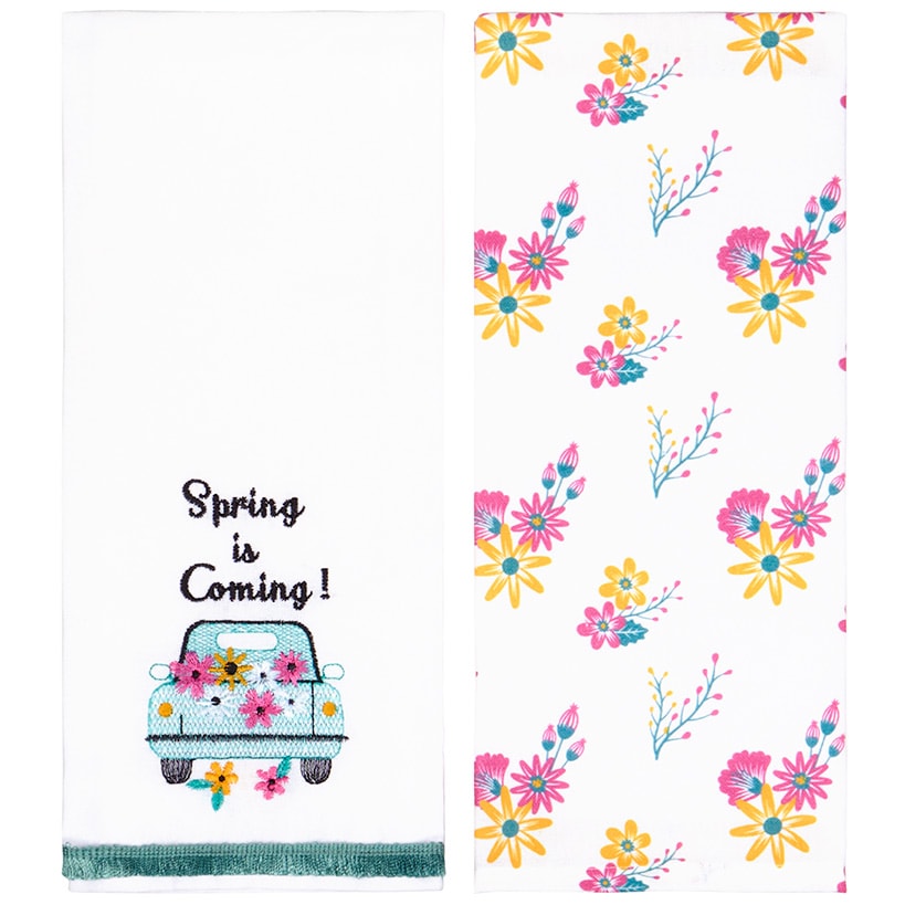Spring Truck Embroidered Kitchen Towels, Set of 2