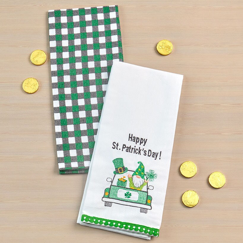 St Patrick's Day Embroidered Kitchen Towels, Set of 2
