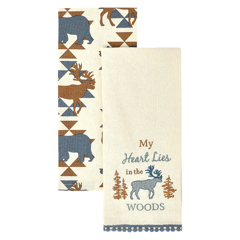 Embroidered Kitchen Towels Lodge Set of 2
