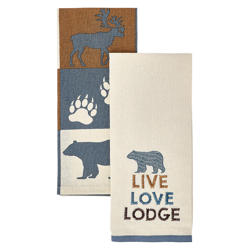 Embroidered Kitchen Towels Lodge Set of 2