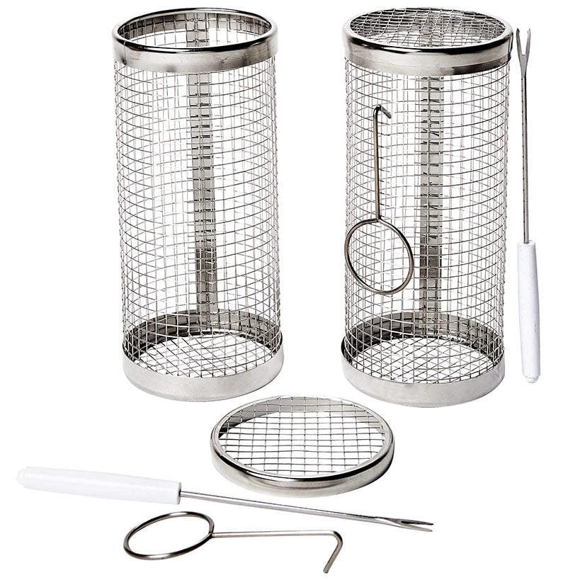 Rolling Grill Baskets with Roasting Forks - Set of 2