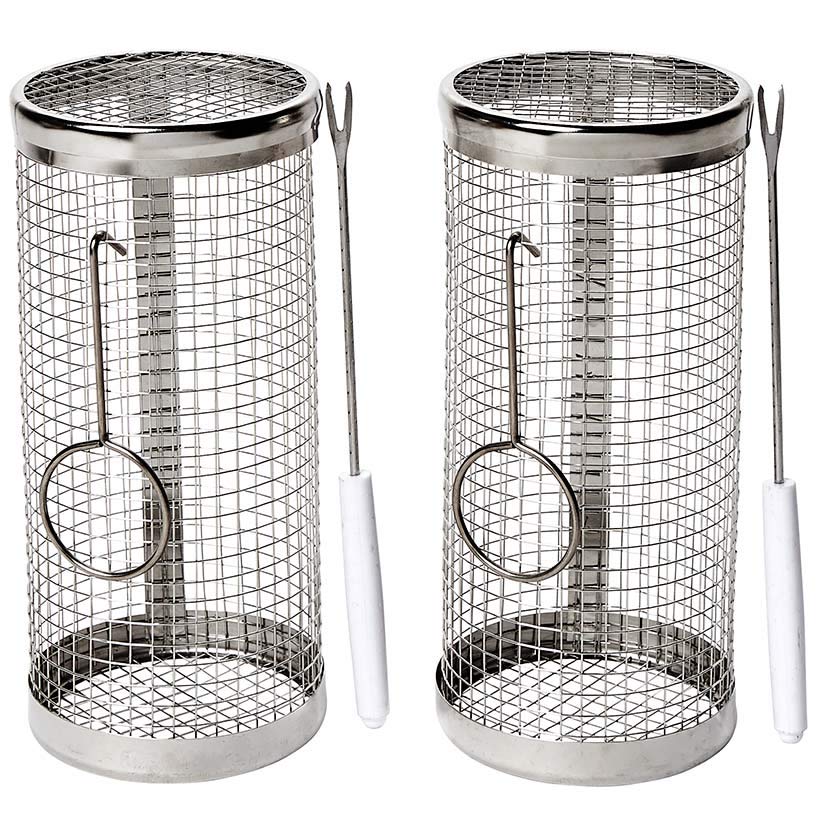 Rolling Grill Baskets with Roasting Forks - Set of 2