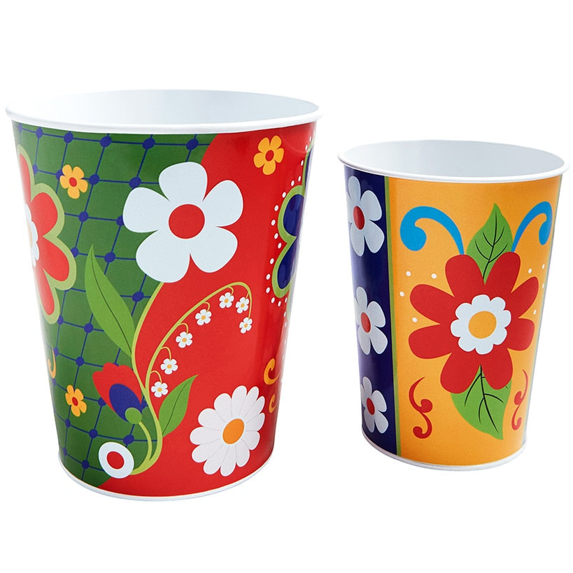 Talavera-Inspired Metal Planters - Set of 2