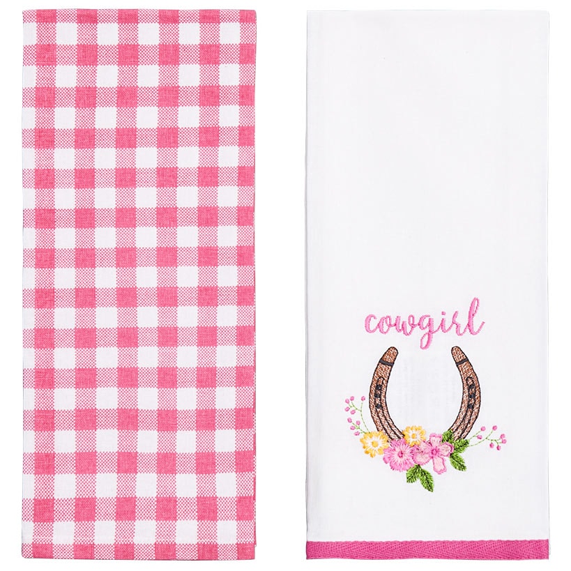 Cowgirl Themed Embroidered Kitchen Towels, Set of 2