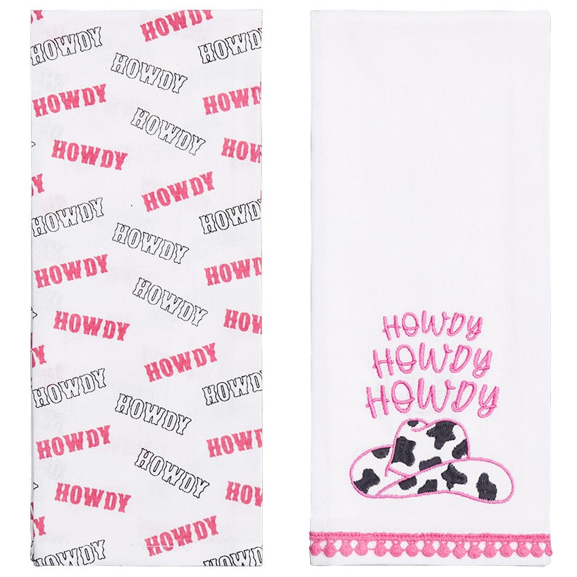 Cowgirl Themed Embroidered Kitchen Towels, Set of 2