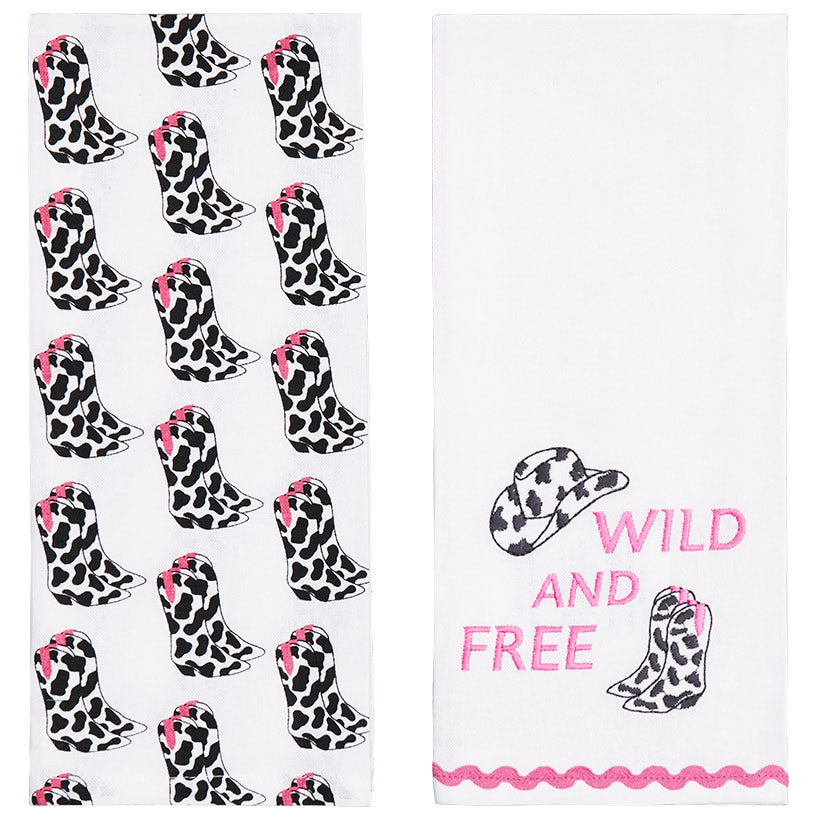 Cowgirl Themed Embroidered Kitchen Towels, Set of 2