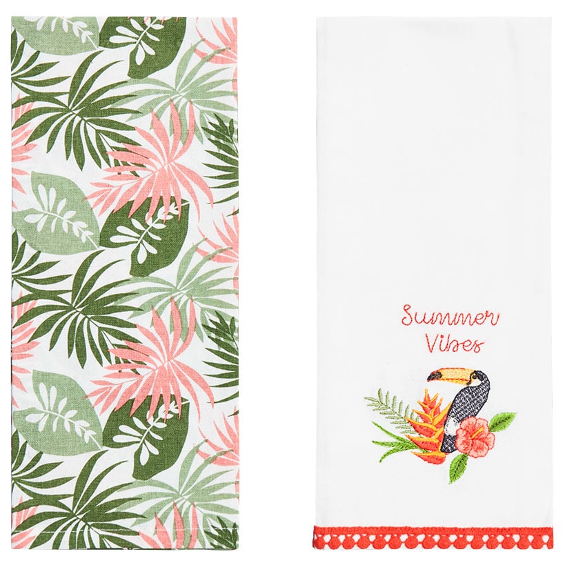 Tropical Embroidered Kitchen Towels, Set of 2