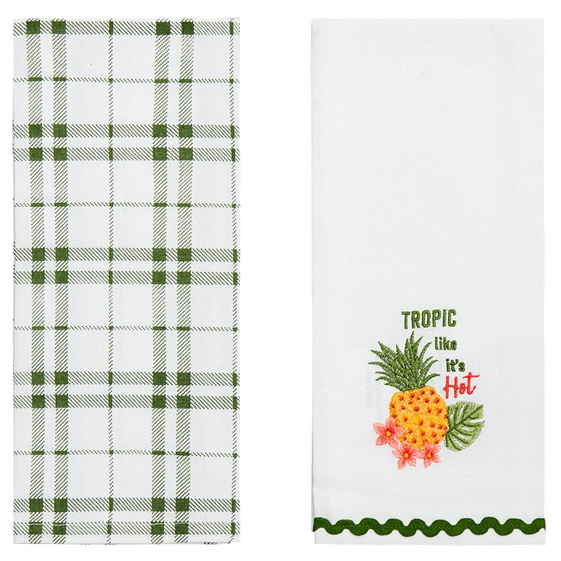 Tropical Embroidered Kitchen Towels, Set of 2