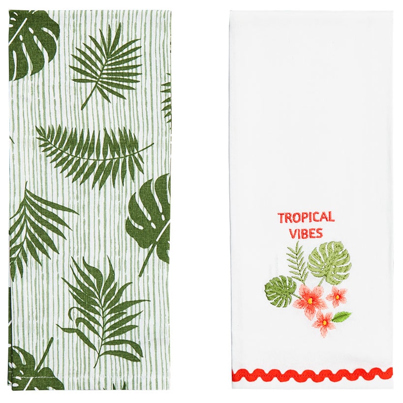 Tropical Embroidered Kitchen Towels, Set of 2
