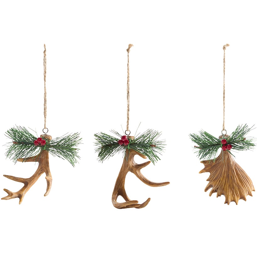Set of 3 Antler Ornaments