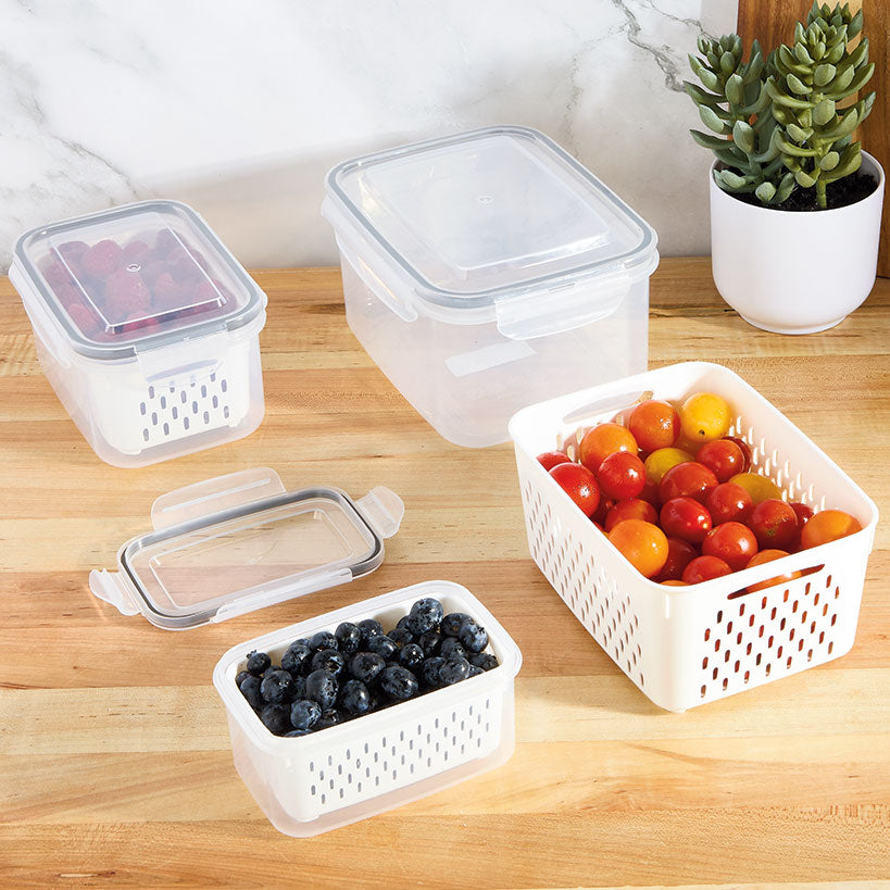 Food Storage Fridge Containers with Colanders Set of 3