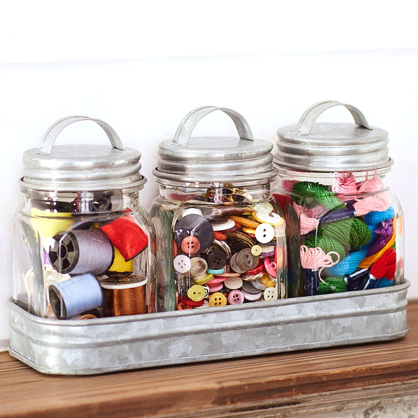 Set of 3 Glass Canisters in Tray