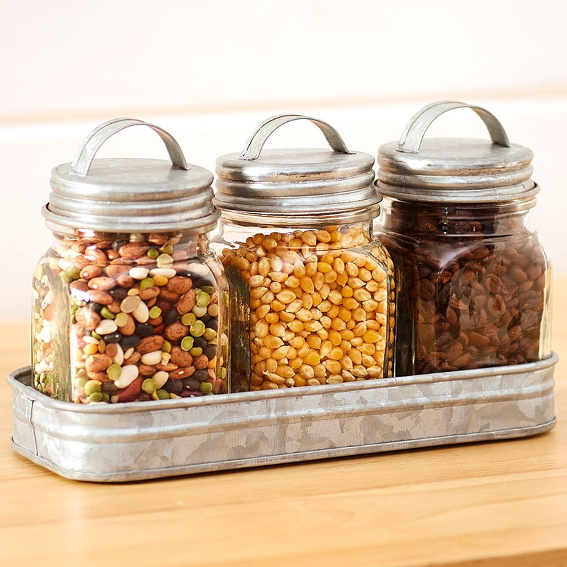 Set of 3 Glass Canisters in Tray