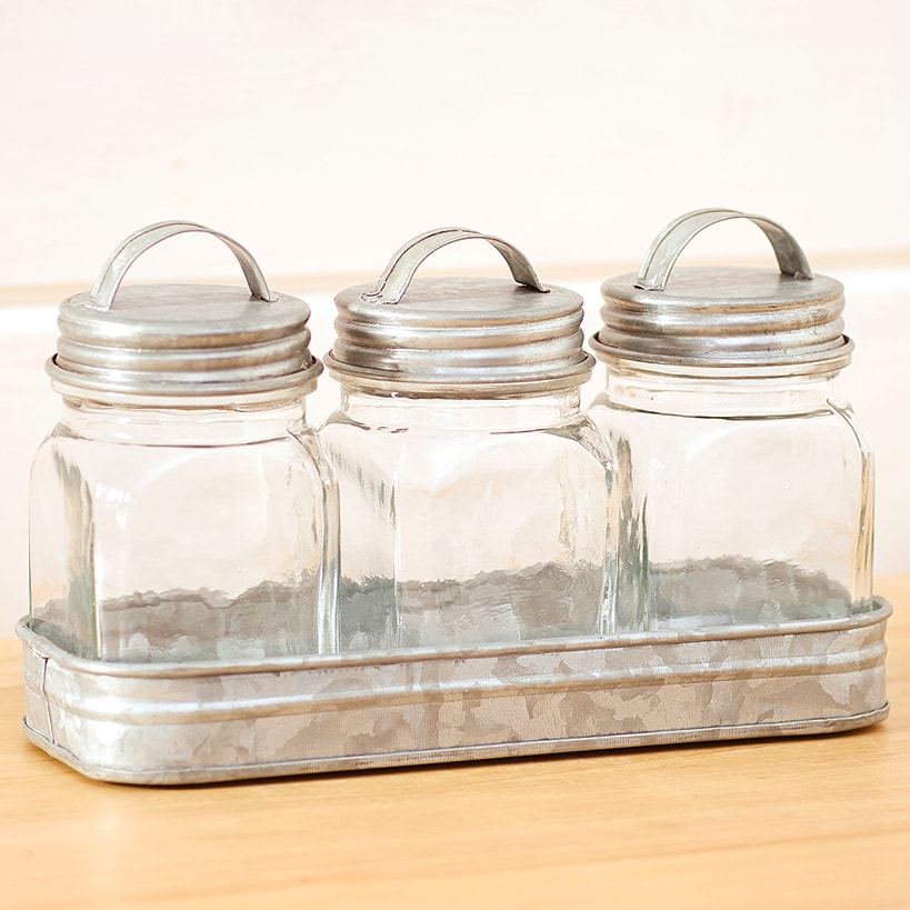 Set of 3 Glass Canisters in Tray