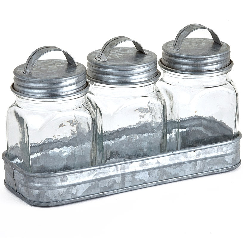 Set of 3 Glass Canisters in Tray