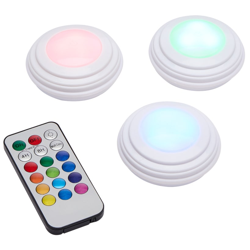 Wireless LED Color-Changing Puck Lights With Remote Set of 3