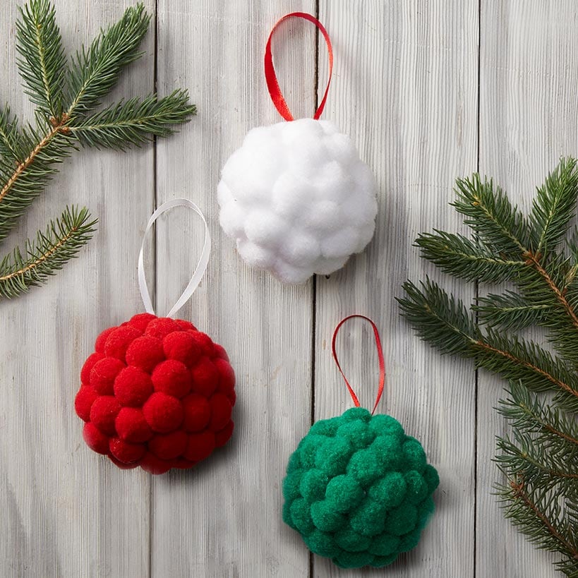 Whimsical Set of Felt Pom Pom Ornaments