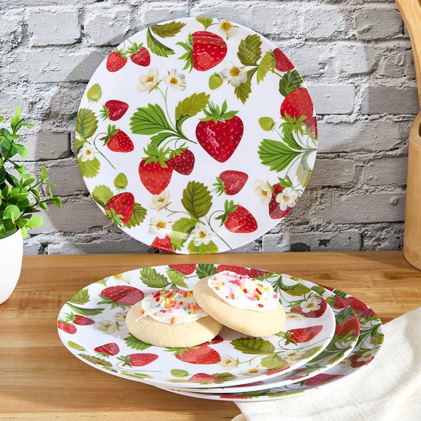 Fresh off the Vine Strawberry Pattern Plates or Beaded Wooden Serving Tray