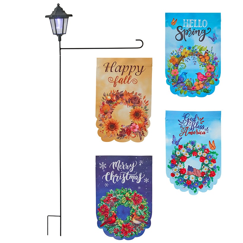 4 Seasonal Flags With Solar Flag Pole