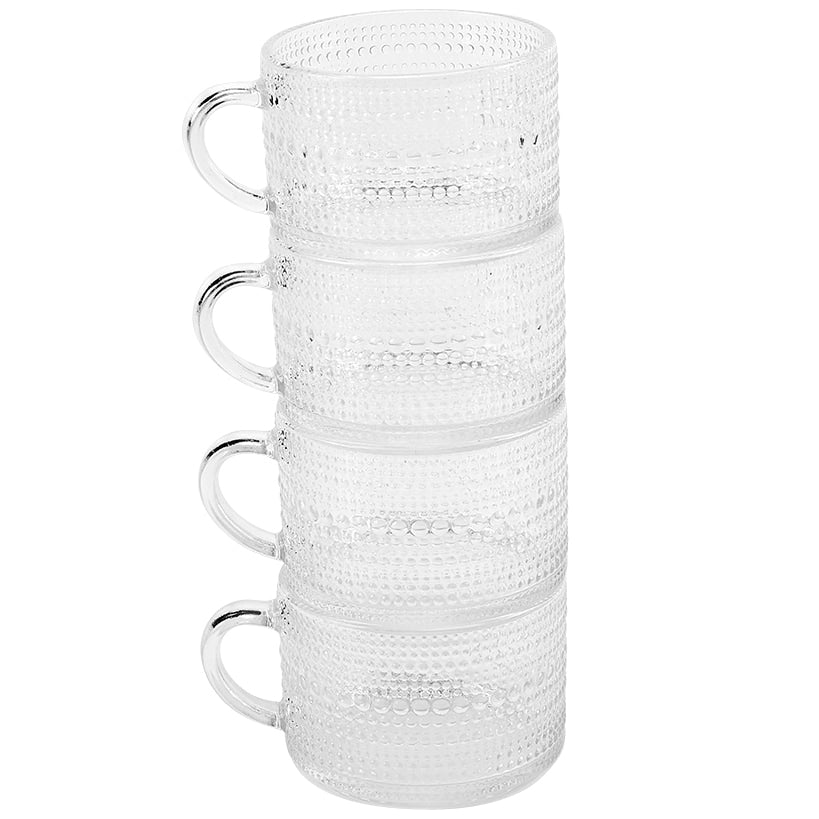 Hobnail Clear Glass Mugs - Set of 4