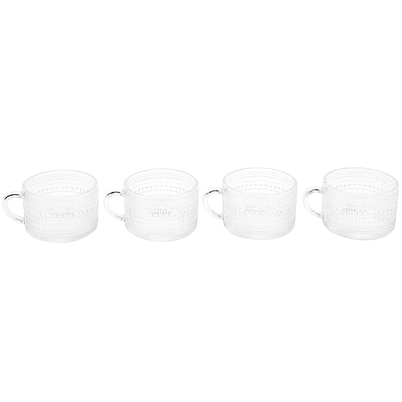 Hobnail Clear Glass Mugs - Set of 4
