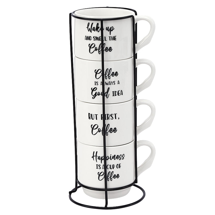 Stoneware Stackable Coffee Mug Set with Stand