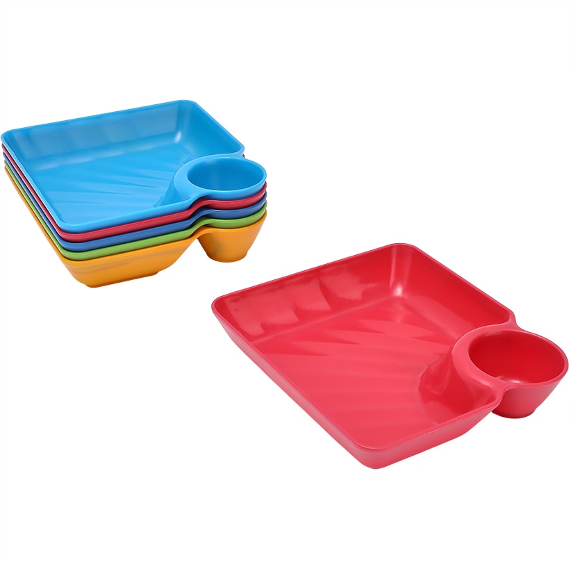 Multicolored Chip and Dip Set of 6 Divided Individual Snack Trays