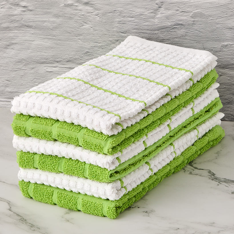 Solid and Patterned Kitchen Towel Bundle 100% Cotton, Set of 6