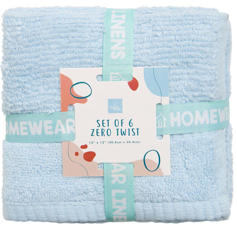 Homewear Highland Border Zero Twist Cotton Washcloth, Set of 6