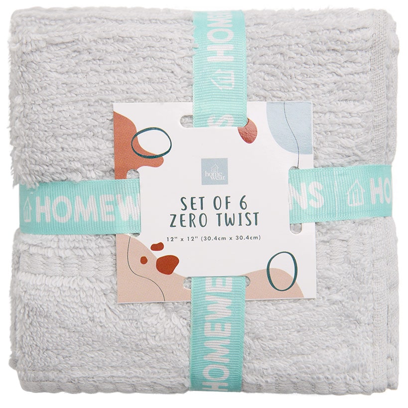 Homewear Highland Border Zero Twist Cotton Washcloth, Set of 6