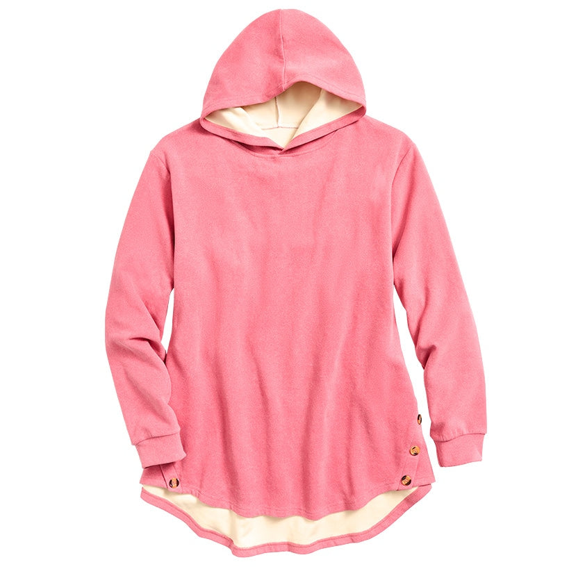 Women's Long-Sleeve Hooded Pullover with Decorative Buttons