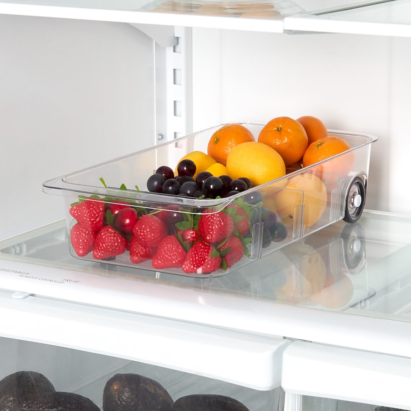 Roll Out Refrigerator Organizer Storage Drawer with Dividers