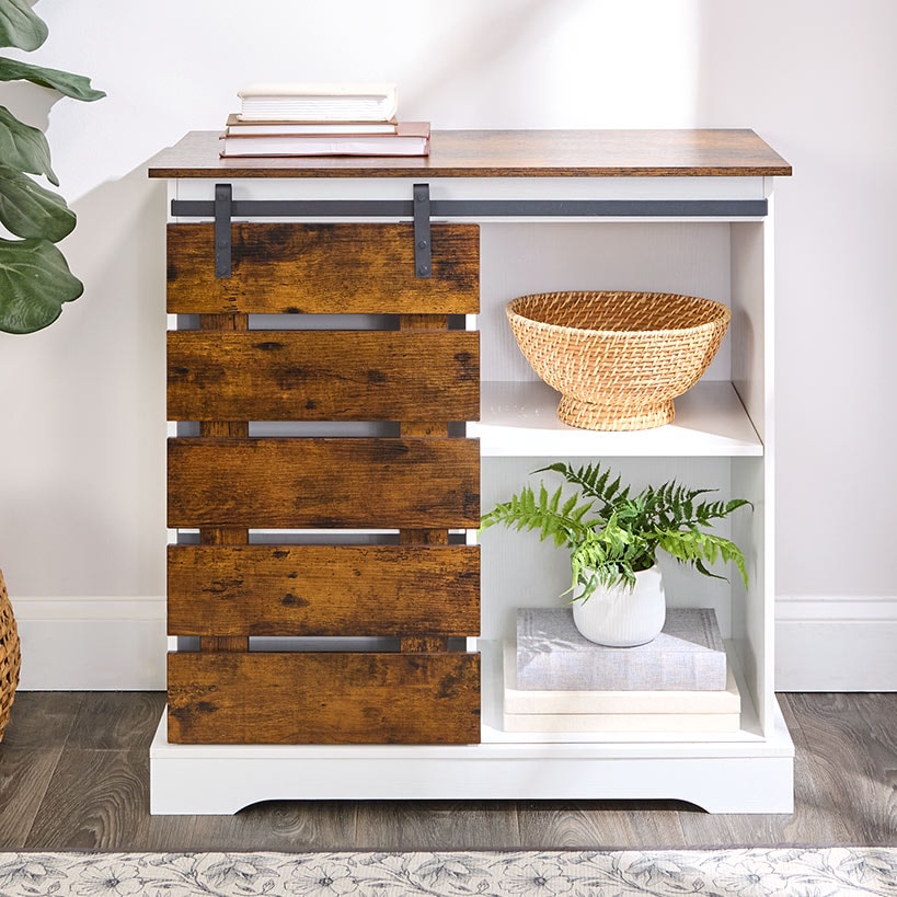 Two Tone Slidling Door Storage Cabinet with Shelves 31.5"H