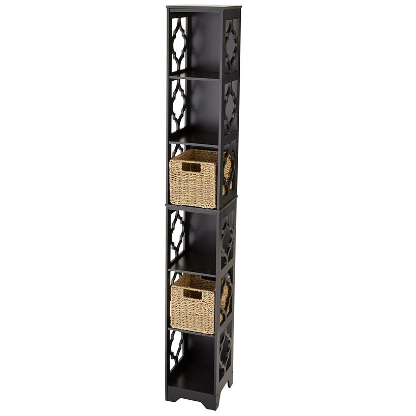 Slim Wood Storage Tower with Decorative Open Display Sides - 6-Tier