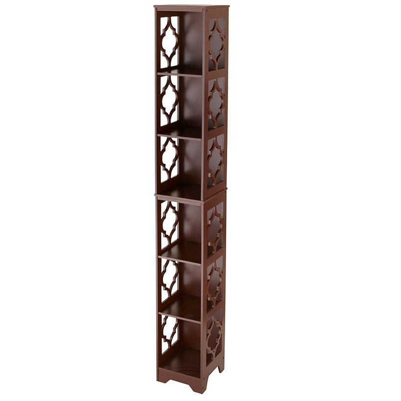 Slim Wood Storage Tower with Decorative Open Display Sides - 6-Tier