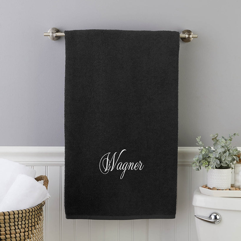 Personalized Embroidered Black Bath Towels