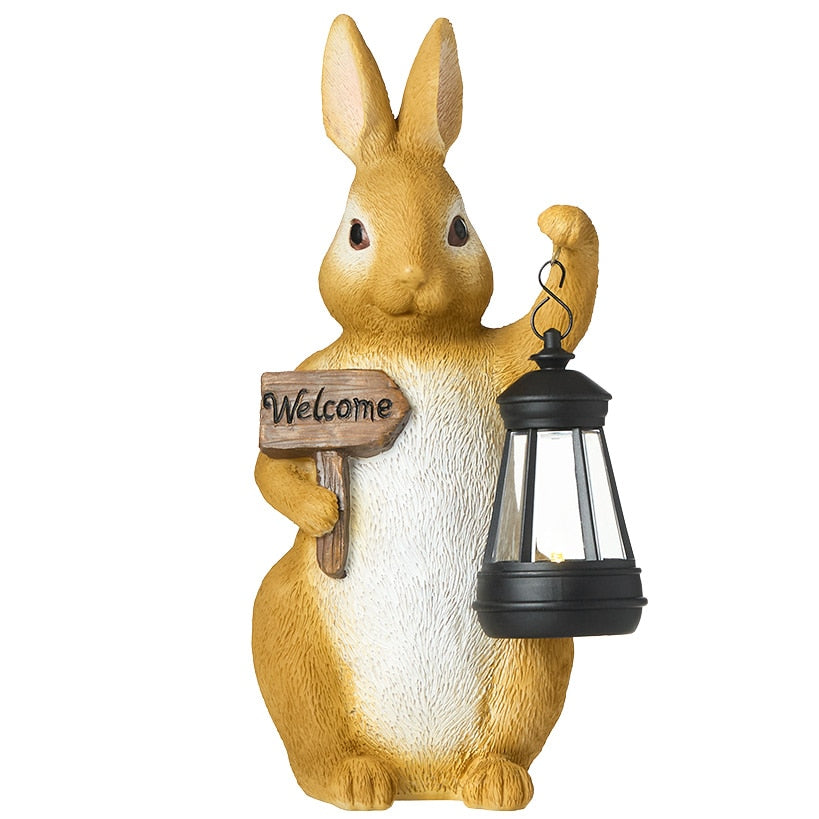Solar Welcome Bunny Garden Statue With Lantern