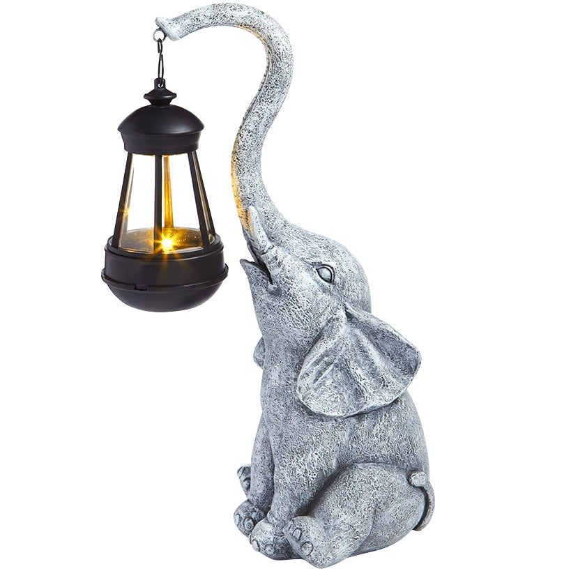 Elephant Garden Statue Decoration Solar Lighted With Lantern