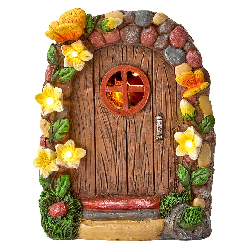Miniature Solar Fairy Garden Door with Butterfly Accents
