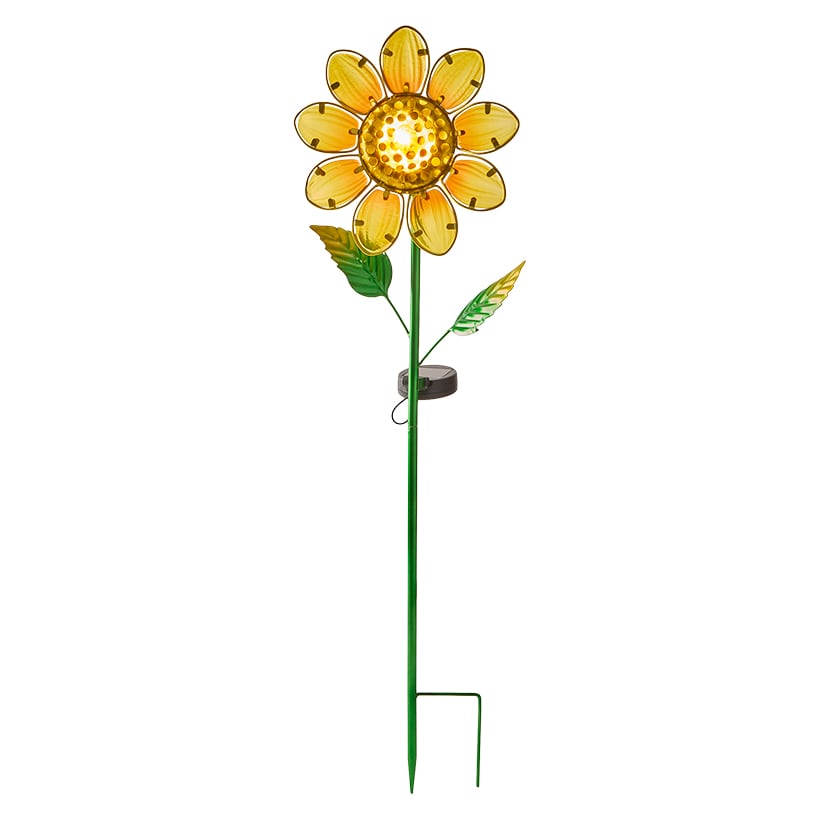 Solar Powered Floral Garden Stake Pansy or Sunflower
