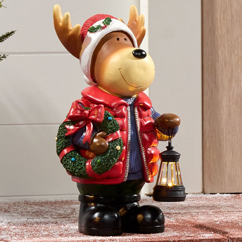 Christmas Moose or Snowman with Solar Lantern#select-statue_moose