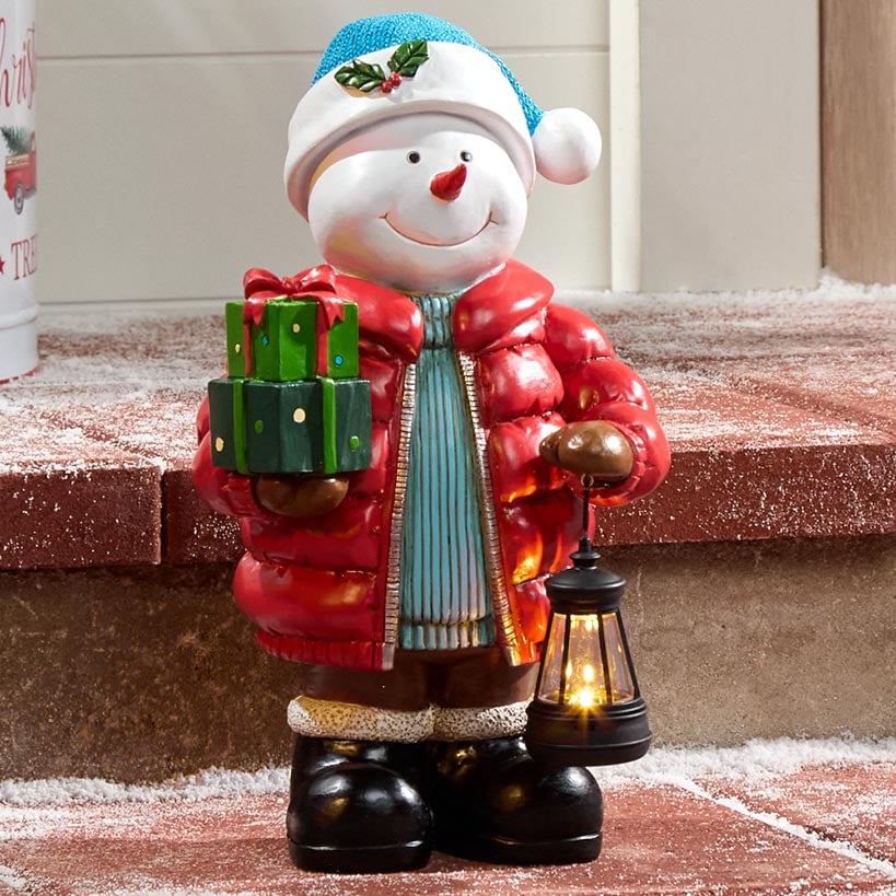 Christmas Moose or Snowman with Solar Lantern#select-statue_snowman